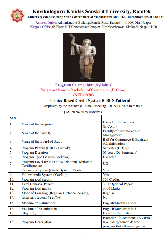 Cover for B.COM  (CBCS Pattern) Syllabus